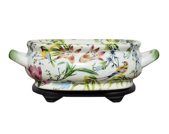 MultiColor Floral Bird Motif Foot Bath Basin 16.5" Length Base Included