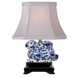 Cute Blue and White Porcelain Bunny Lamp 11.5&quot;