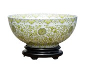 Chinese Light Green and White Lotus Style Porcelain Bowl 14 quot Diameter with Bowl