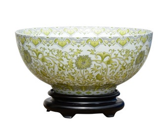 Chinese Light Green and White Lotus Style Porcelain Bowl 14" Diameter with Bowl