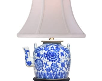 Blue and White Porcelain Tea Pot Table Lamp 14 Etsy