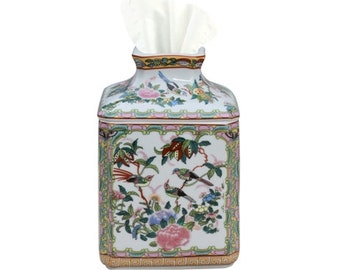 Rose Canton Square Porcelain Tissue Box 8&quot;