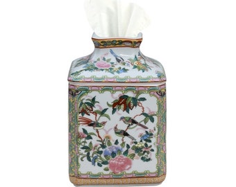 Rose Canton Square Porcelain Tissue Box 8"