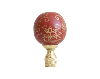 Red and Gold Lacquer Ball Table Lamp Finial 2.25"