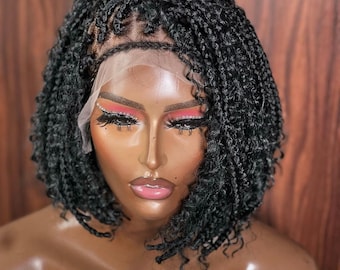Ready to ship handmade frontal Goddess bob unit braided wig for black women.