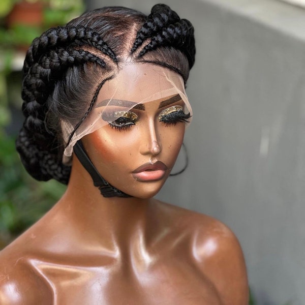 Ready to ship handmade All back full lace cornrow braided wig for black women.