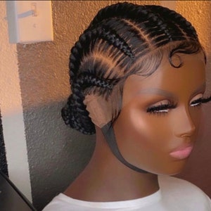 Ready to ship handmade All back full lace cornrow stitch braided wig for black women.