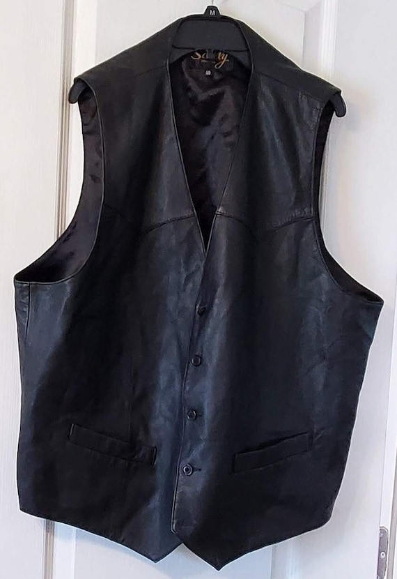 Scully Black Leather, Button Up, Lined Vest Size … - image 3