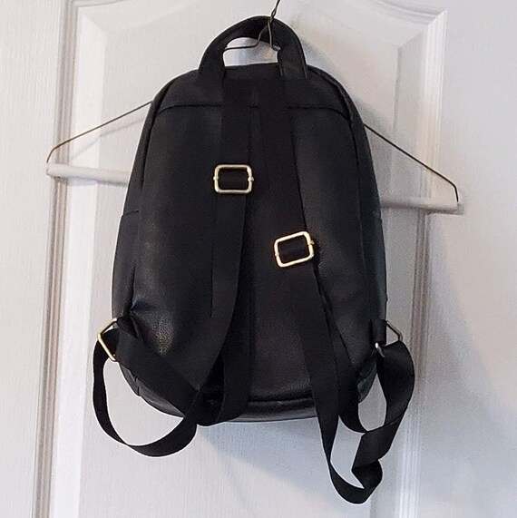 Small Faux Black Pebbled Leather Backpack Etsy