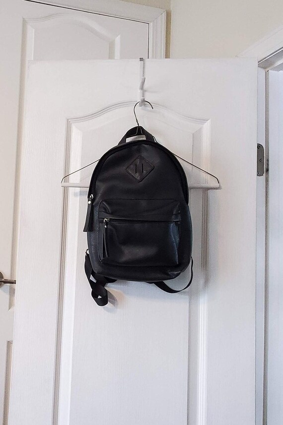 Small black faux leather backpack sale