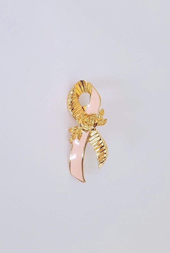VTG Avon Pink Breast Cancer Ribbon with Gold Tone 