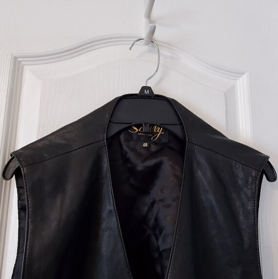 Scully Black Leather, Button Up, Lined Vest Size … - image 4