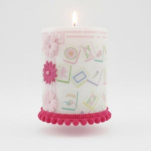 Handmade Mahjong Decoupage Candle | Floral Trim Mahjong Room Decor