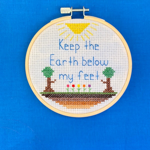 Mumford & Sons Below My Feet Wooden-Framed 4-inch Cross Stitch | Babel | Gift | Birthday | Christmas | Nature | Decor | Death| Floral | Love