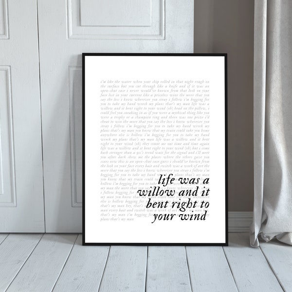 Willow Taylor Swift Printable Lyric Poster, Evermore Album Art, Swiftie Gift, Instant Download, Willow Quote, Taylor Swift Quote Wall Decor