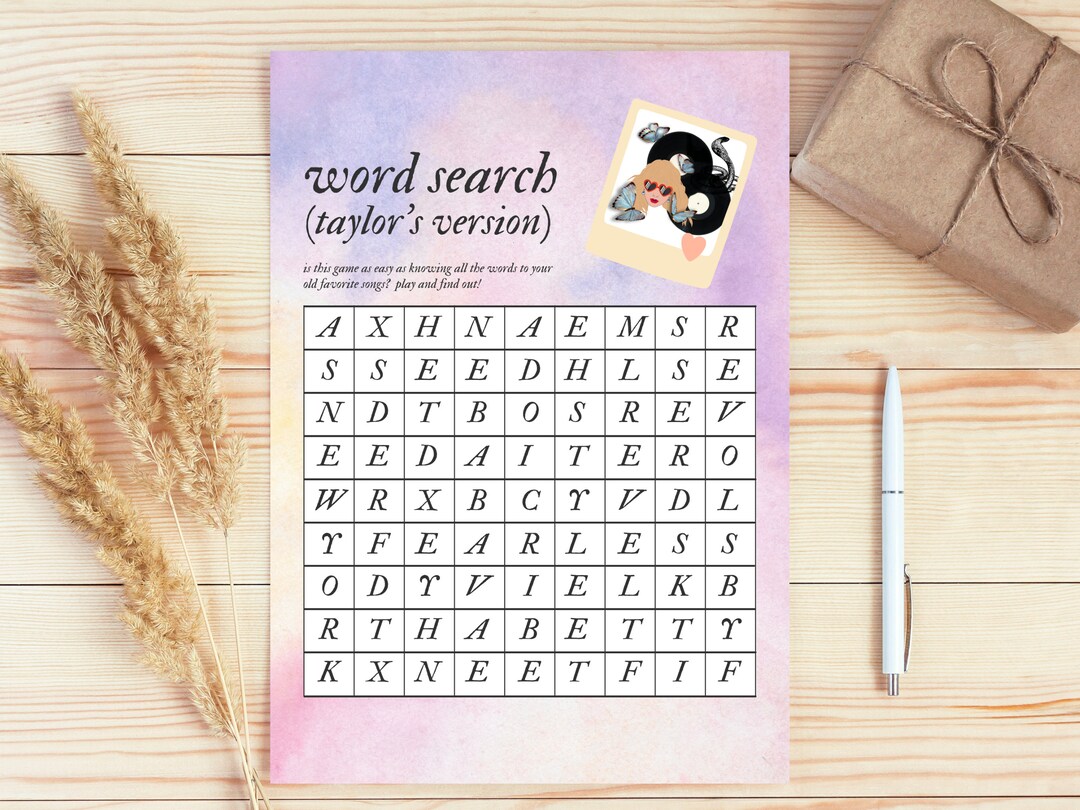 Taylor Swift Word Search Game Instant Download Themed Etsy Australia