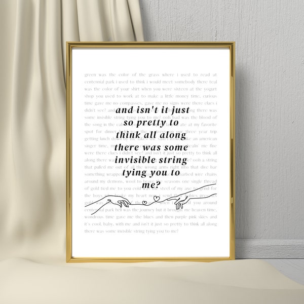 Invisible String Lyric Digital Print, Taylor Swift Printable, Folklore Album Art, Swiftie Present, Taylor Swift Wedding, Anniversary Gift