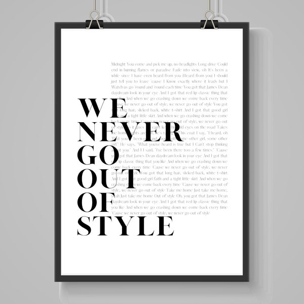 We Never Go Out of Style Print, Taylor Swift Lyric Poster, 1989 Era Album Art, Swiftie Printable, Taylor’s Version Lyrics, Style