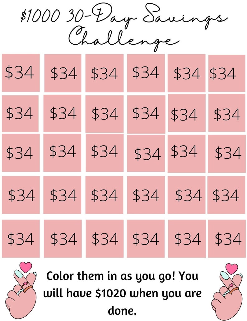 Printable Savings Challenge Etsy