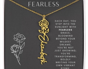 Fearless Birthflower Necklace, Personalized Gift, Gift for Her, Sweet 16 Necklace, Name Plate Necklace, Swiftie Fan Gift