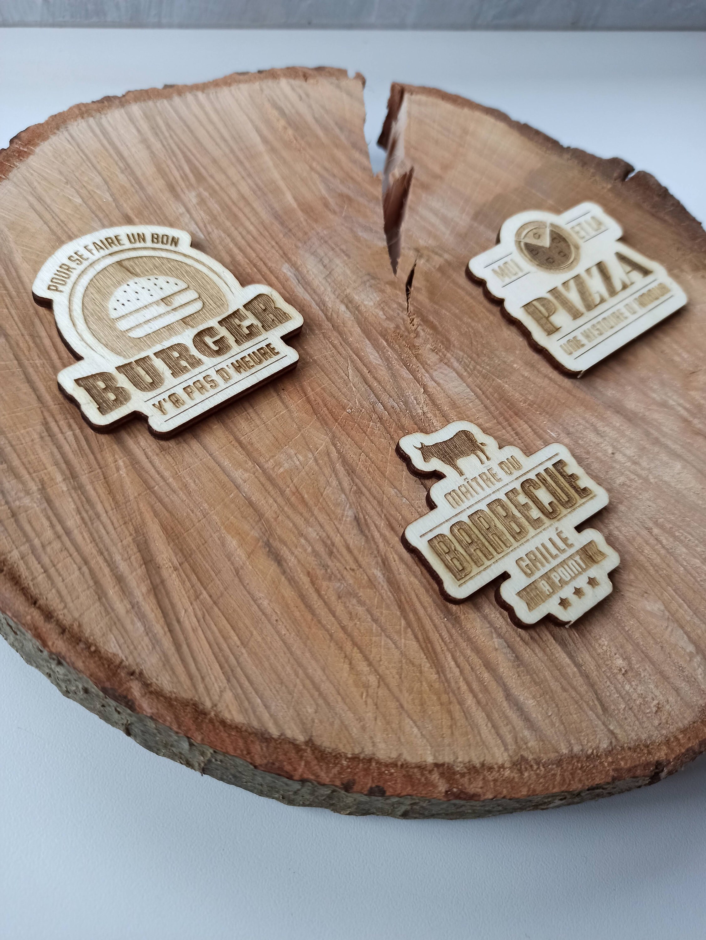 Magnets à Collectionner, en Bois - Thème Barbecue, Pizza, Burger