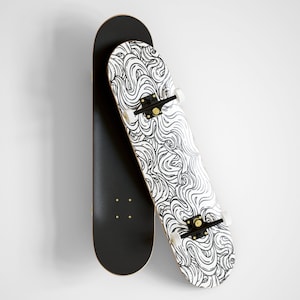 Black or White Wooden Skateboard - Beautiful Skateboard With Canvas Art Painted - Skateboard for Extreme Sports & Outdoors - Gift For Skater