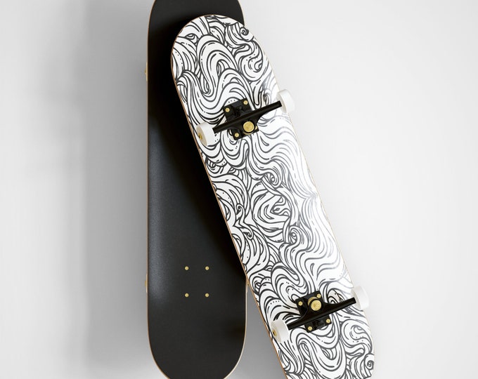 Black or White Wooden Skateboard - Beautiful Skateboard With Canvas Art Painted - Skateboard for Extreme Sports & Outdoors - Gift For Skater