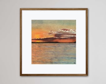 Pintura pirograbada y acuarela Leech Lake n.º 1 de J.C. Prins / Impresión artística