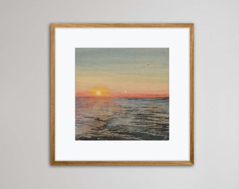 Atardecer en Michigan, pirograbado y acuarela de J.C. Prins / Impresión artística