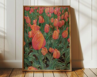 Pintura pirograbada y acuarela "Gota de rocío" de J.C. Prins / Impresión artística