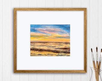 Pintura pirograbada y acuarela "Hora dorada" de J.C. Prins / Impresión artística