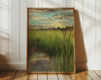 Armonía Reflejada, Pintura Pirograbada y Acuarela de J.C. Prins / Impresión de Bellas Artes