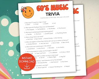 60er Jahre Musik-Trivia-Spiel, 1960er Jahre Thema Partyspiel, 60er Jahre Trivia, Groovy Retro Spiel, 60er Jahre Aktivitäten, 1960er Geburtstagsparty Spiele, Quiz-Spiel