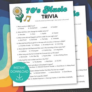 70s Music Trivia Game, 1970s Trivia, Decades Trivia, 70s Party Trivia Game, Pub Trivia, 70s Music Game, 1970s Theme, Groovy Disco Games