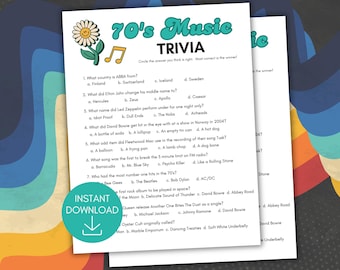70s Music Trivia Game, 1970s Trivia, Decades Trivia, 70s Party Trivia Game, Pub Trivia, 70s Music Game, 1970s Theme, Groovy Disco Games