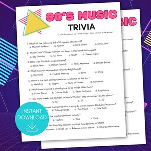 80s Music Trivia Game, 80s Trivia Quiz, 80s Party Games, Retro Birthday Games, Pub Trivia, Eighties Trivia, 80s Music Hit Songs