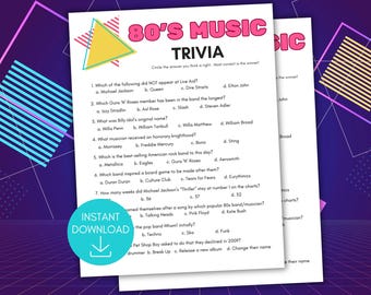 Quiz sur la musique des années 80, Quiz sur les années 80, Jeux de société des années 80, Jeux d'anniversaire rétro, Quiz dans les pubs, Quiz années 80, Chansons à succès musicales des années 80