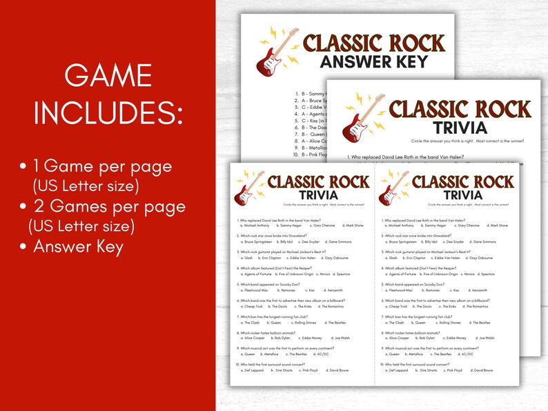Classic Rock Music Trivia, Music Trivia Game, Music Trivia Quiz, 80s