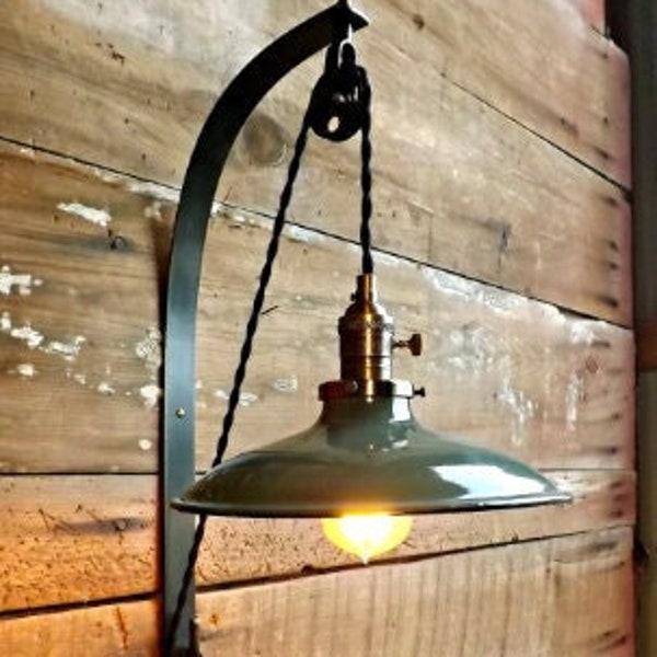 Farmhouse wall sconce lamp Pendant plug in wall light Green White sconce light Rustic sconce lamp Metal wall sconce.