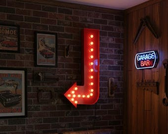 Arrow marquee sign light store front business display retro curved lighted lefty arrow.