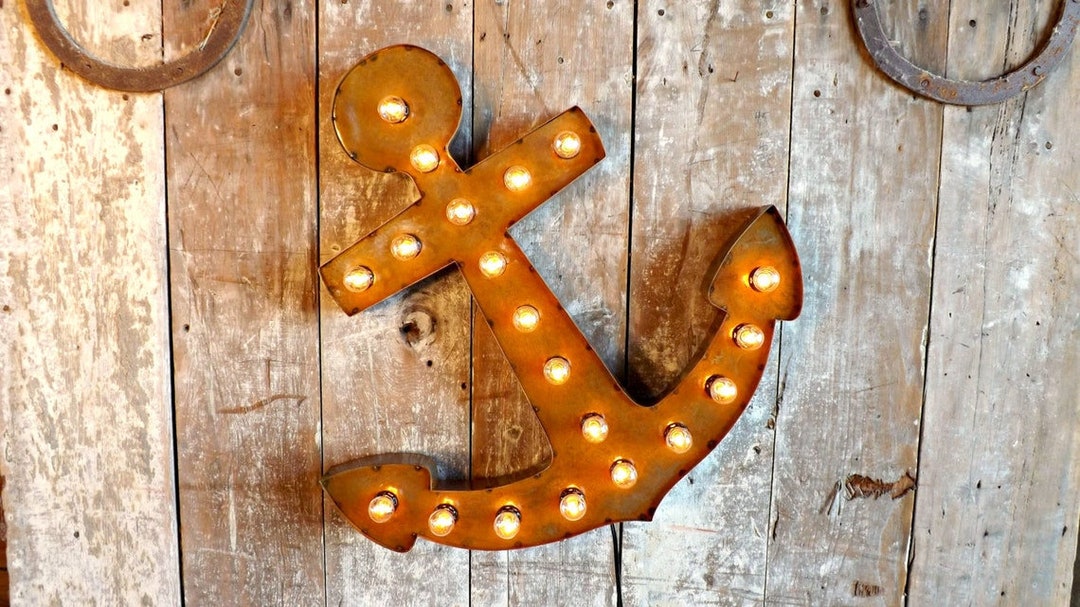 Anchor Light Sign Boat Sign Nautical Decor Rustic Anchor Beach Decor