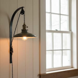 Farmhouse wall sconce lamp Pendant plug in wall light Green White sconce light Rustic sconce lamp Metal wall sconce. image 1