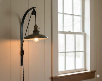 Farmhouse wall sconce lamp Pendant plug in wall light Green White sconce light Rustic sconce lamp Metal wall sconce.