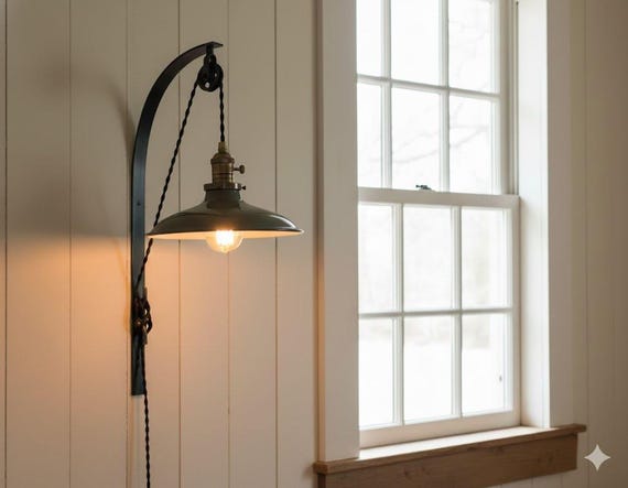 Farmhouse wall sconce lamp Pendant plug in wall light Green White sconce light Rustic sconce lamp Metal wall sconce.
