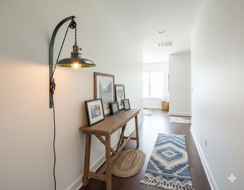 Farmhouse wall sconce lamp Pendant plug in wall light Green White sconce light Rustic sconce lamp Metal wall sconce. image 3