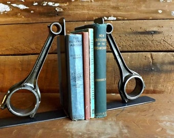 Connecting rod bookends Piston bookends Industrial bookends Steampunk bookends Factory bookends Library table Office decor Book shelf end.