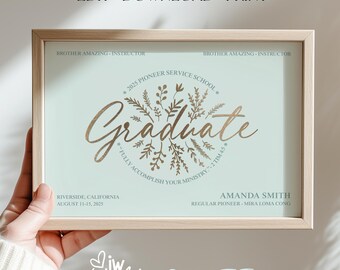 JW Pioneer School Certificate Canva Template | Botanical Gold Script | Printable 5x7 & 8x10 | Pioneer Graduation Gift for Witnesses