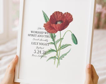 Red Poppy Baptism Keepsake • Editable Canva Template • JW Baptism Gift • Minimalist Floral Wall Art • Printable Spiritual Decor