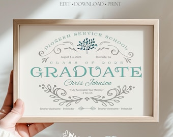 Pioneer School Certificate JW | Elegant Canva Template for Regular Pioneers | 5x7 & 8x10 Printable | JW Graduation Gift Keepsake