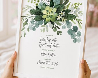 Succulent Greenery Baptism Keepsake • Editable Canva Template • JW Baptism Gift • Floral Wall Art • Printable Spiritual Decor